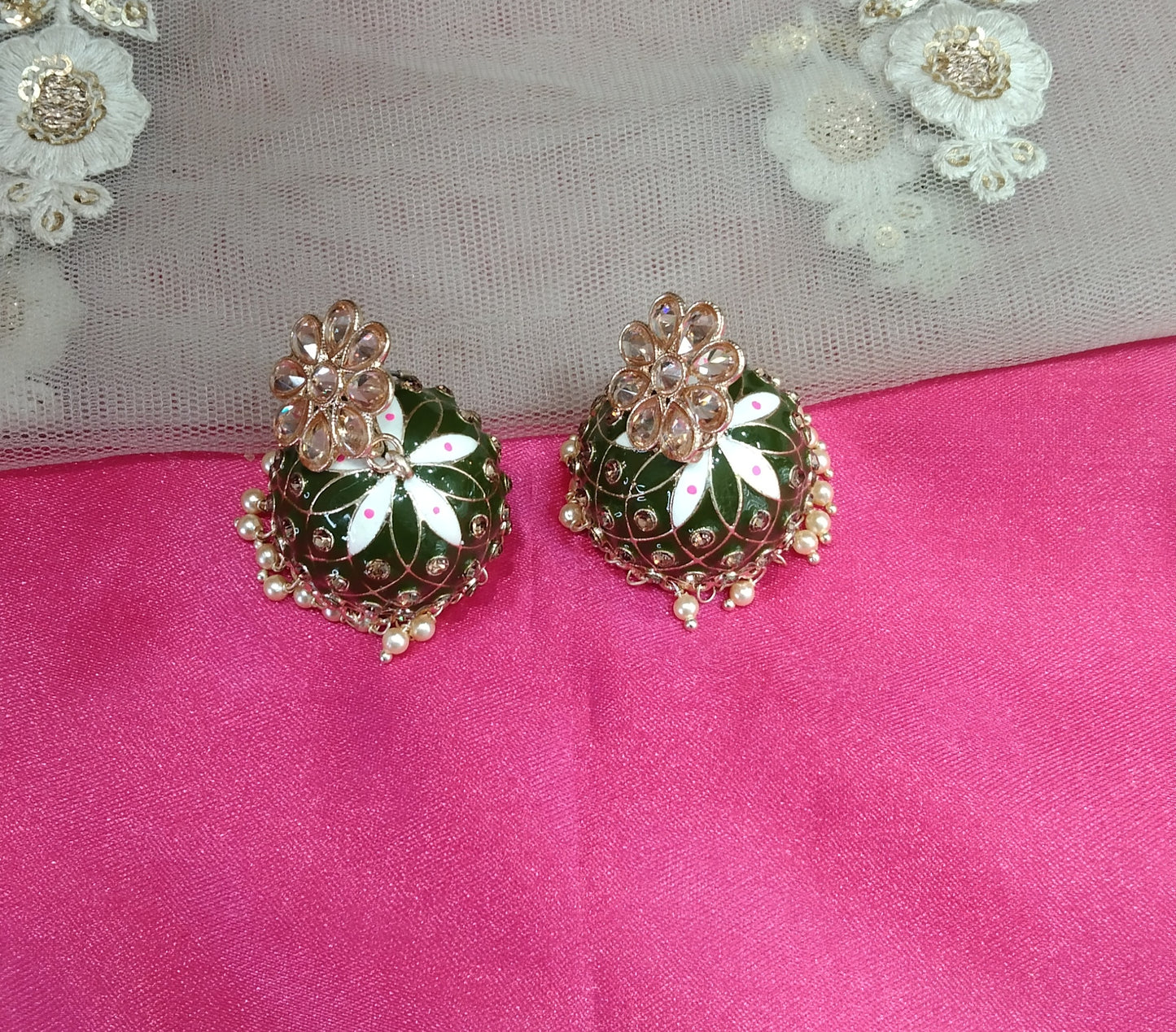 Mehndi Kundan Jhumka Honey Bollywood Earrings