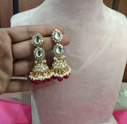 Maroon Kundan Jhumka Seema Bollywood Earrings