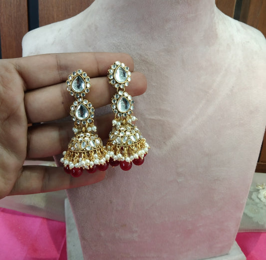 Maroon Kundan Jhumka Seema Bollywood Earrings