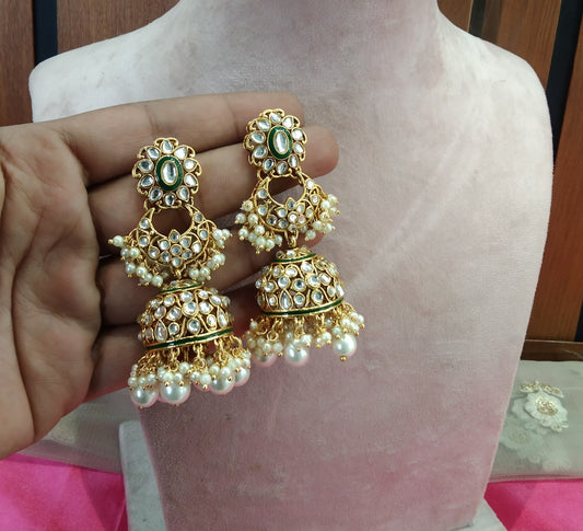 White Kundan Jhumka Seema Bollywood Earrings