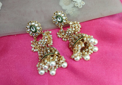 White Kundan Jhumka Seema Bollywood Earrings