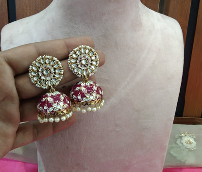 Purple Kundan  Meenakari Jhumka Alone Bollywood Earrings