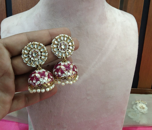 Purple Kundan  Meenakari Jhumka Alone Bollywood Earrings