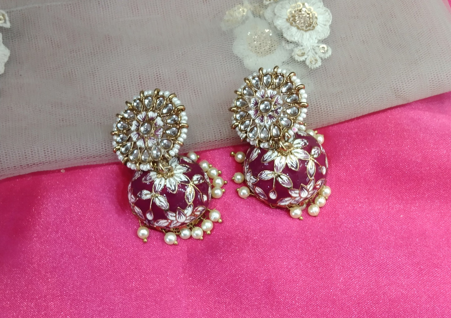 Purple Kundan  Meenakari Jhumka Alone Bollywood Earrings