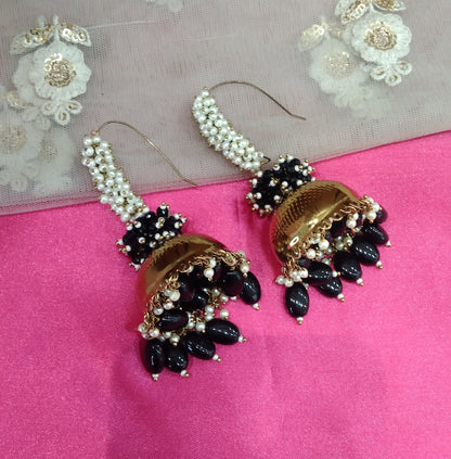 Black Jhumka Tiles Feat Bollywood Earrings
