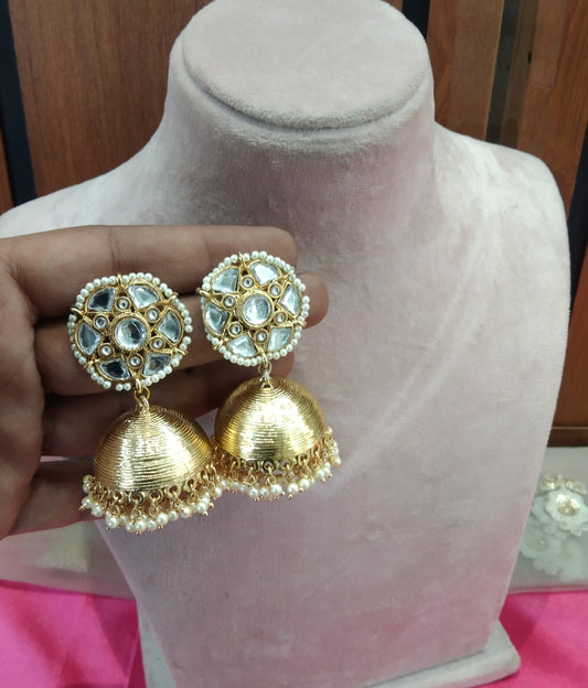 Gold Kundan Meenakari Jhumka Golden Bollywood Earrings