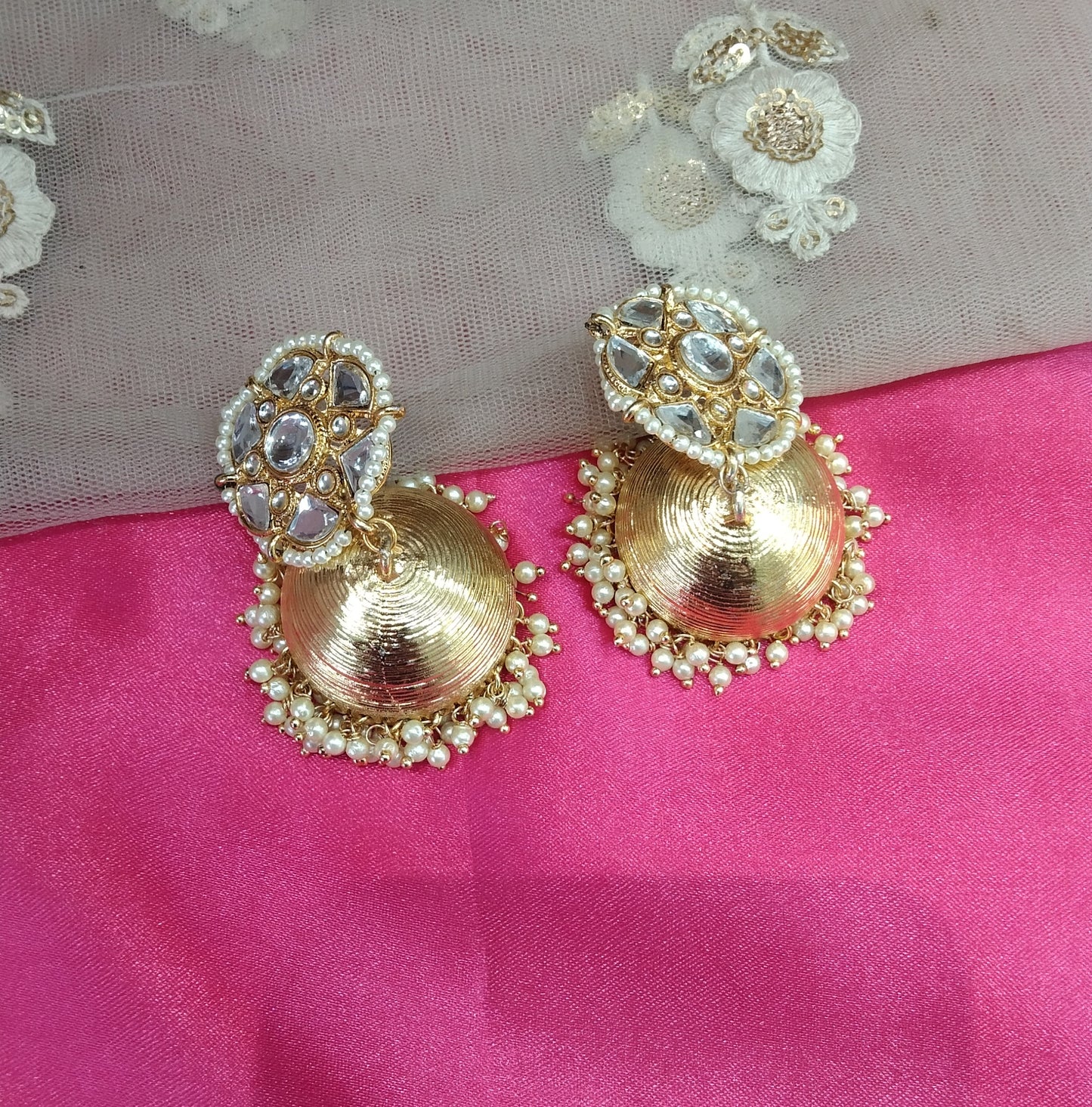 Gold Kundan Meenakari Jhumka Golden Bollywood Earrings