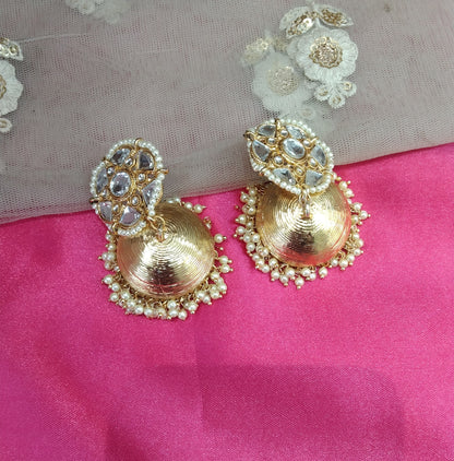 Gold Kundan Meenakari Jhumka Golden Bollywood Earrings
