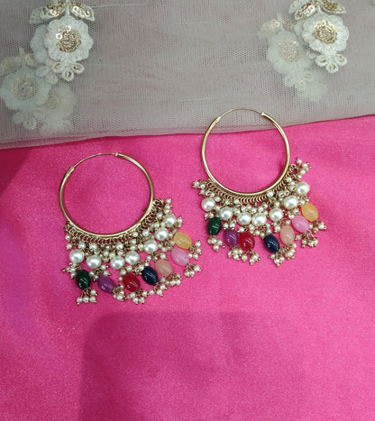Multi Color Antique Balli Hoop Tenny Bollywood Earrings