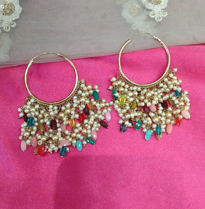 Multi Color Antique Balli Hoop Tenny Bollywood Earrings