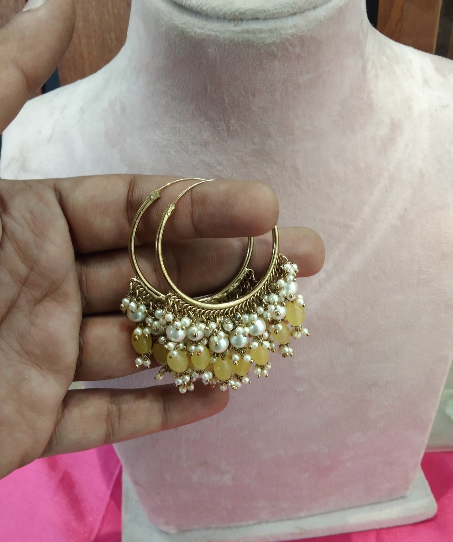 Yellow Antique Balli Hoop Tenny Bollywood Earrings