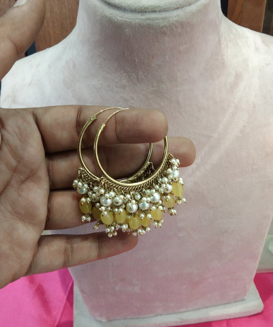 Yellow Antique Balli Hoop Tenny Bollywood Earrings