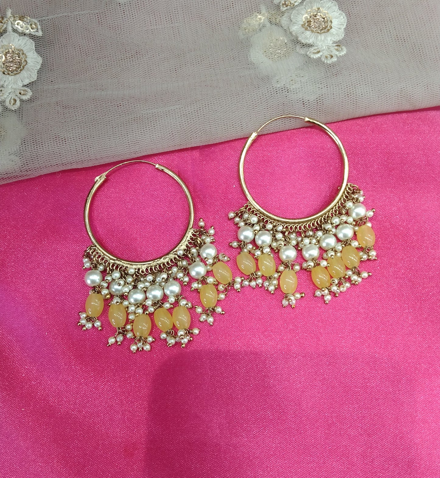 Yellow Antique Balli Hoop Tenny Bollywood Earrings