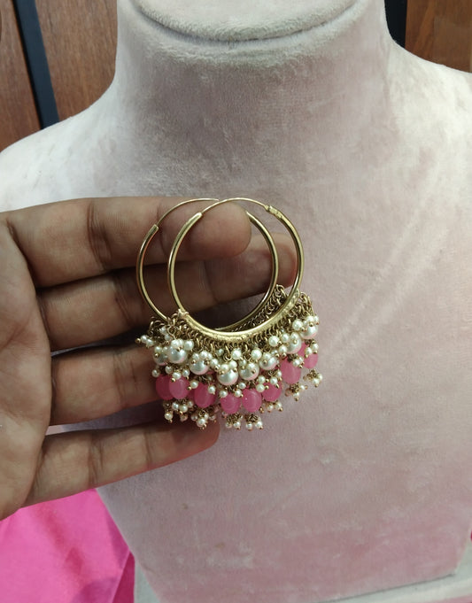Pink Antique Balli Hoop Tenny Bollywood Earrings