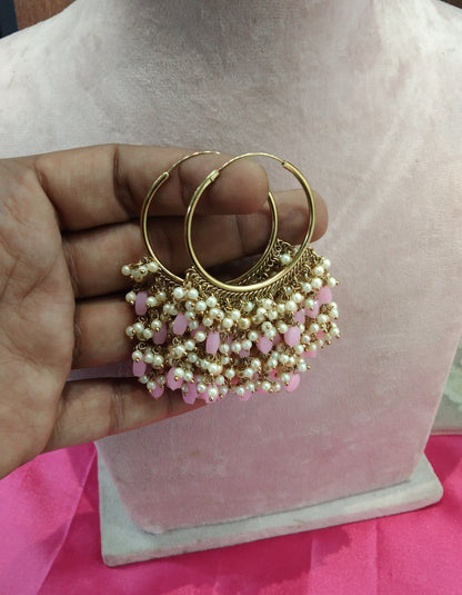 Pink Antique Balli Hoop Tenny Bollywood Earrings