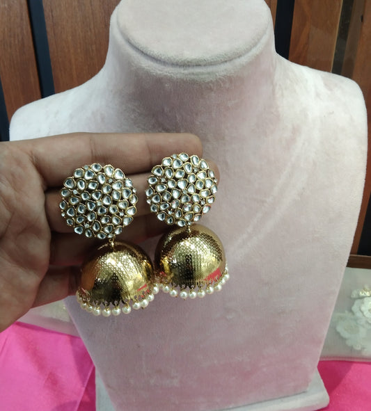 Antique Gold Kundan Jhumka Tor Bollywood Earrings