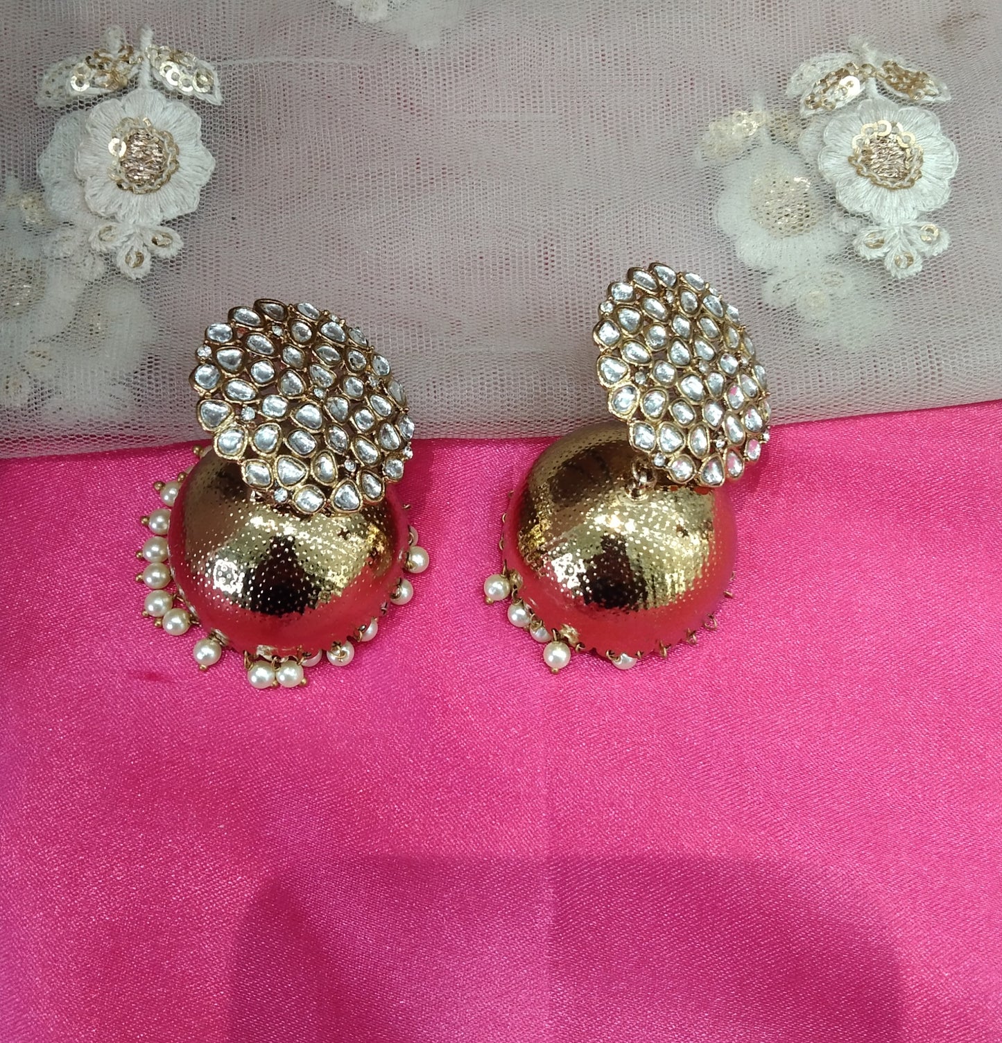 Antique Gold Kundan Jhumka Tor Bollywood Earrings