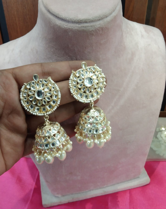 White Kundan Jhumka Page Bollywood Earrings