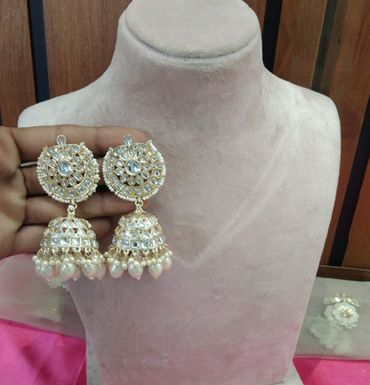 White Kundan Jhumka Page Bollywood Earrings