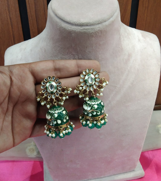 Green Meenakari Jhumka Atif Bollywood Earrings