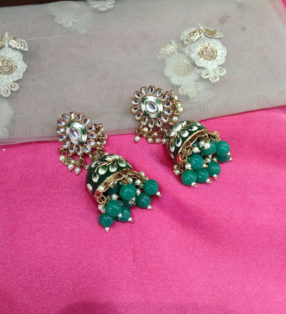 Green Meenakari Jhumka Atif Bollywood Earrings