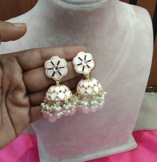 Pink Meenakari Jhumka Kesariya Bollywood Earrings