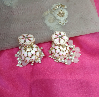 Pink Meenakari Jhumka Kesariya Bollywood Earrings