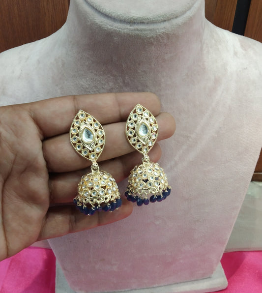 Navy Blue Kundan Jhumka Kesariya Bollywood Earrings