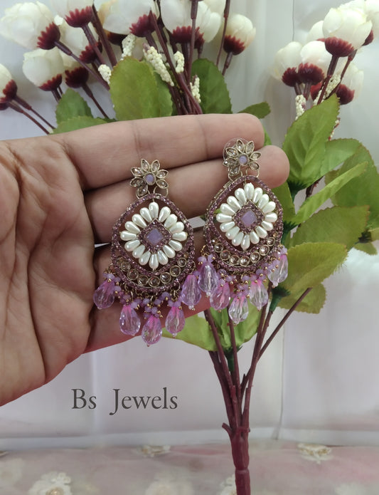 Lavender Kundan Jhumka Kavya Bollywood Earrings