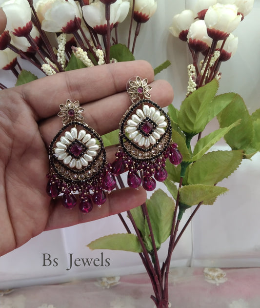 Purple Kundan Jhumka Kavya Bollywood Earrings