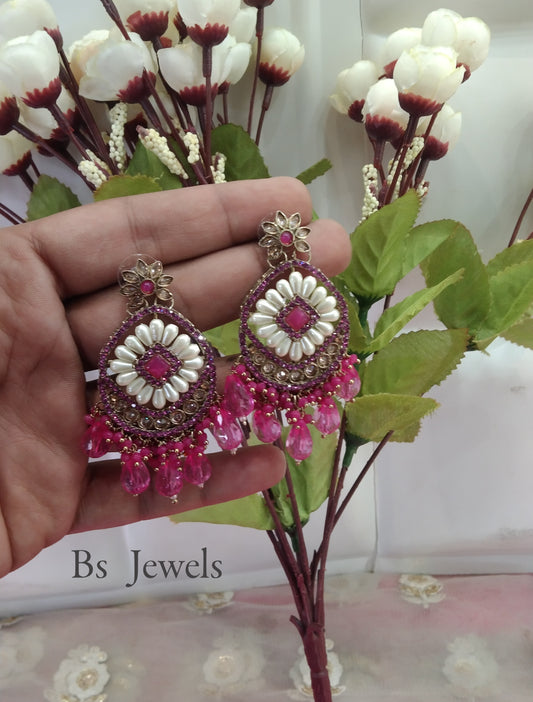 Dark Pink Kundan Jhumka Kavya Bollywood Earrings