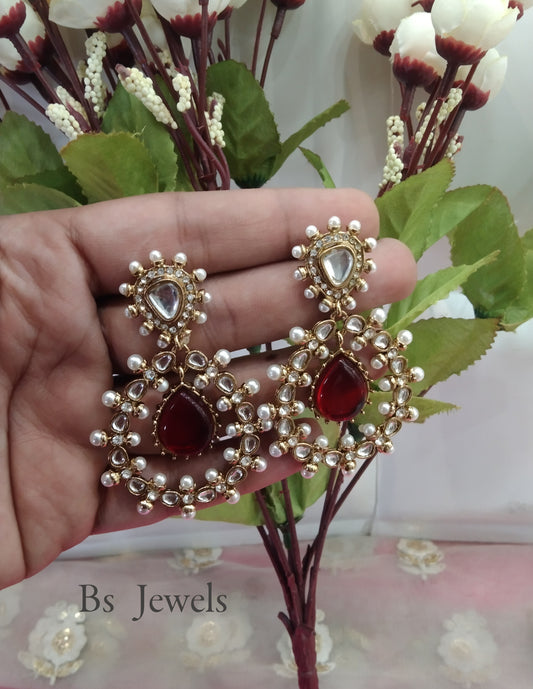Maroon Kundan Hiral Bollywood Earrings