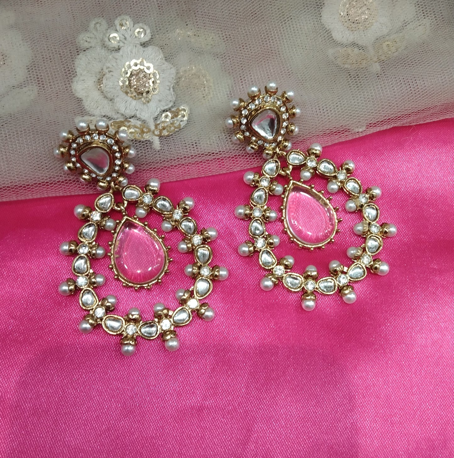 Pink Kundan Hiral Bollywood Earrings