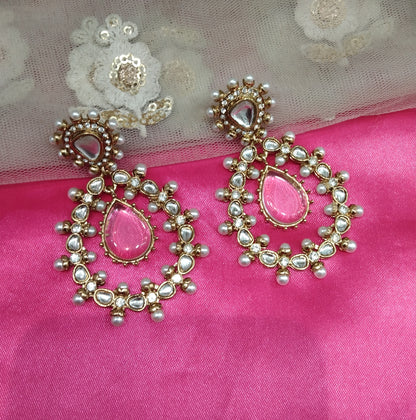 Pink Kundan Hiral Bollywood Earrings