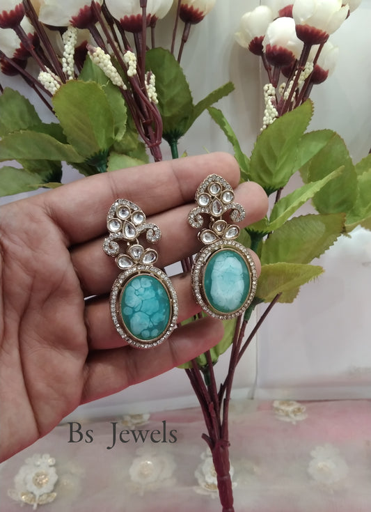 Sky Blue Kundan Hiral Bollywood Earrings