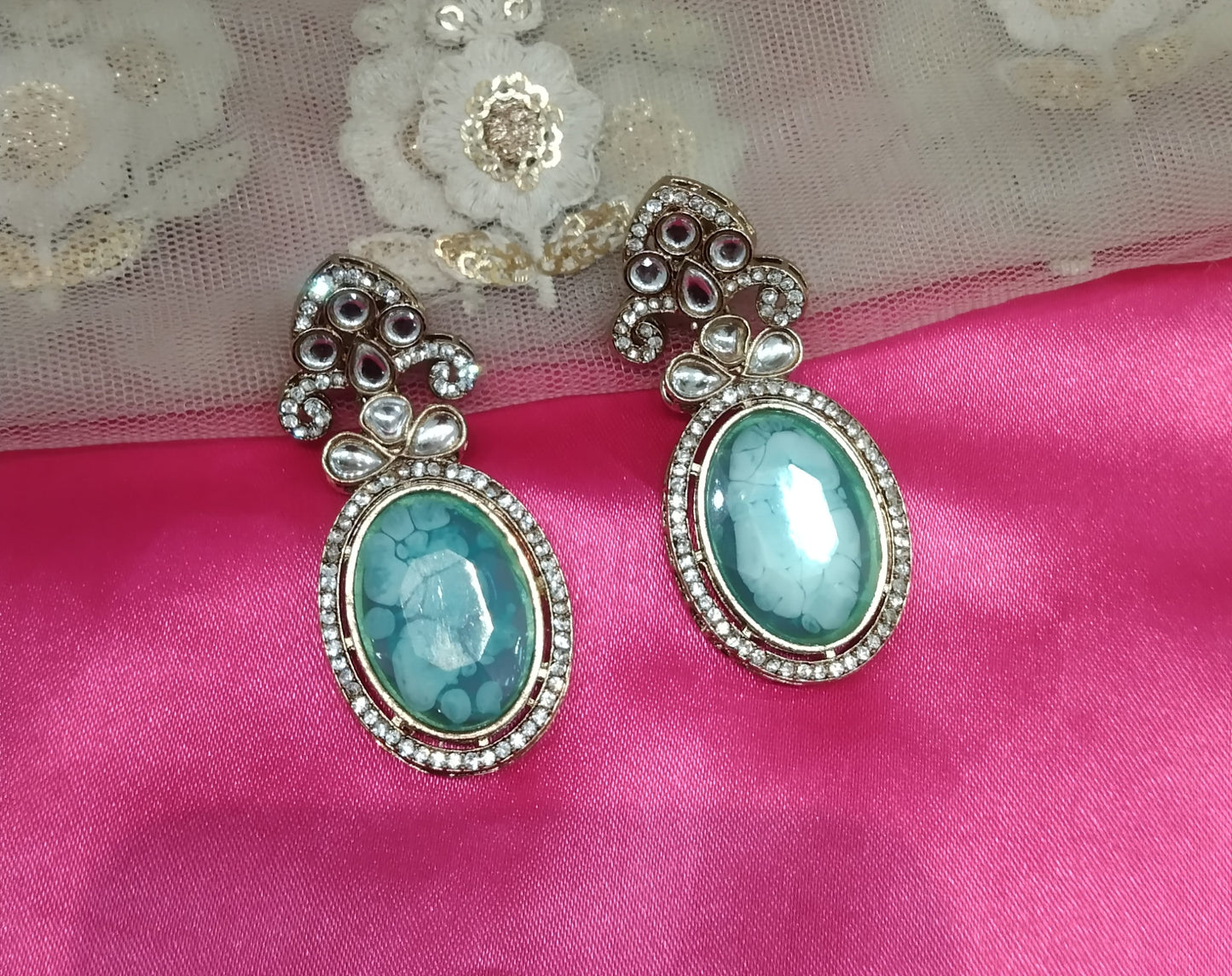 Sky Blue Kundan Hiral Bollywood Earrings