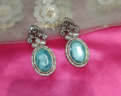 Sky Blue Kundan Hiral Bollywood Earrings