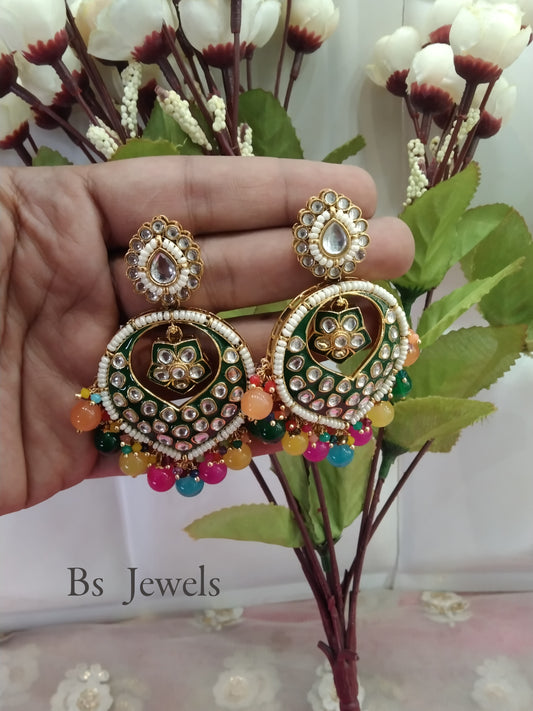 Multi colour Kundan Stand Bollywood Earrings