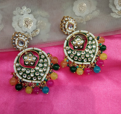 Multi colour Kundan Stand Bollywood Earrings