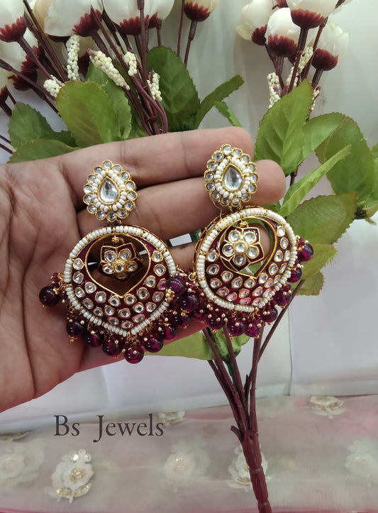 Purple Kundan Stand Bollywood Earrings