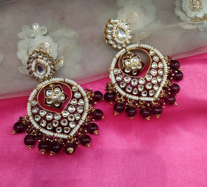 Purple Kundan Stand Bollywood Earrings