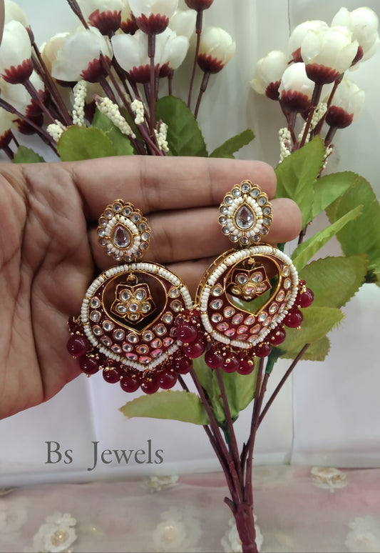 maroon Kundan Stand Bollywood Earrings