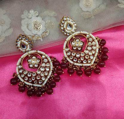 maroon Kundan Stand Bollywood Earrings
