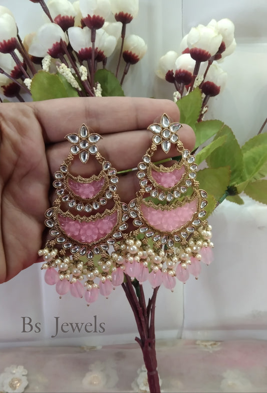 Pink Kundan Velli Bollywood Earrings