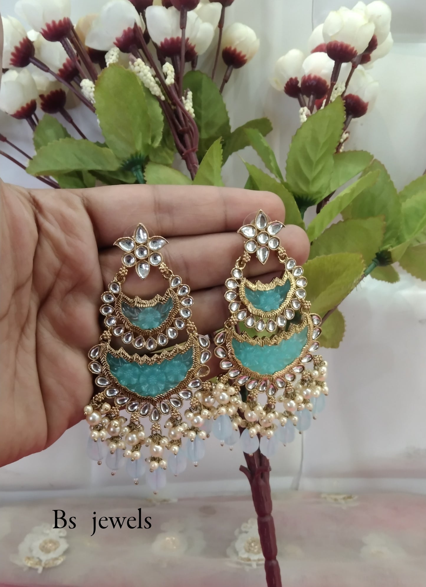 Sky Blue Kundan Velli Bollywood Earrings