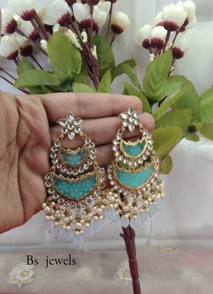 Sky Blue Kundan Velli Bollywood Earrings