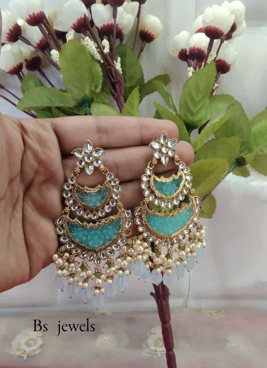 Sky Blue Kundan Velli Bollywood Earrings