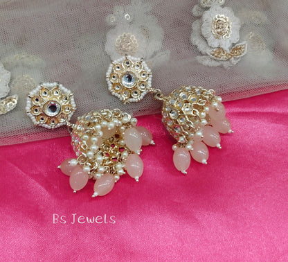 Peach Kundan Jhumka How Bollywood Earrings