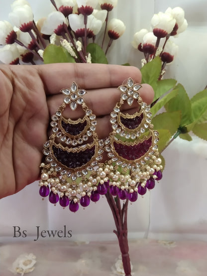 Purple Kundan Velli Bollywood Earrings