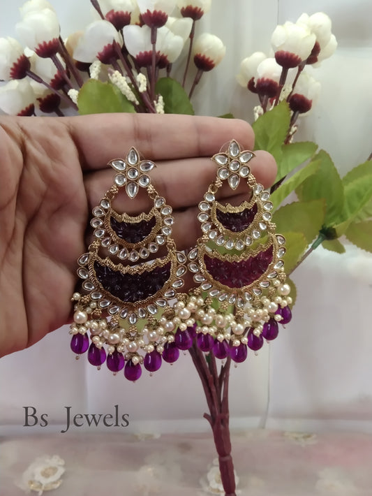 Purple Kundan Velli Bollywood Earrings